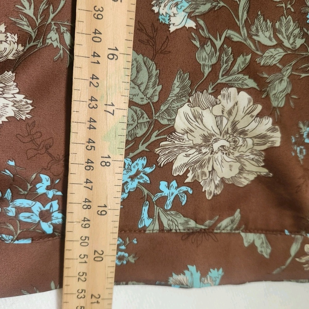 Vintage Y2K Top Brown Floral Fall Blouse Size M Satin French Cuff Button Side - Picture 8 of 8